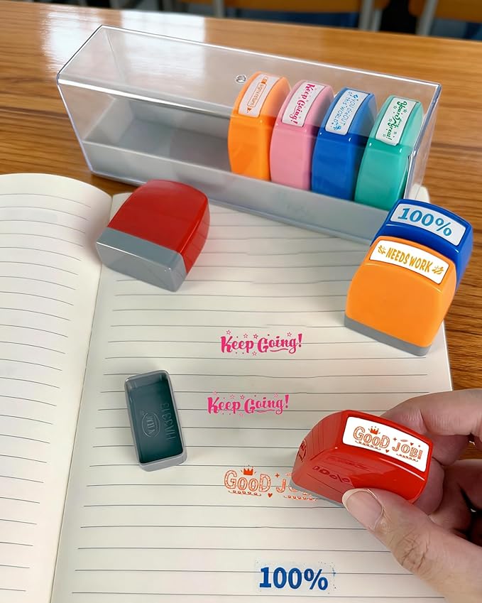 Teacher Stamps for Grading 8-Pack Self-Inking Teacher Stamp School Stamp for Homework Reward Grade Papers Motivate Students
