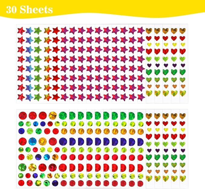 1710 Pcs Star Stickers - Small Stars, Sparkly Holographic Rainbow Round, Glitter Foil Heart Stickers for Kids Reward, Classroom Supplies & DIY Decorations