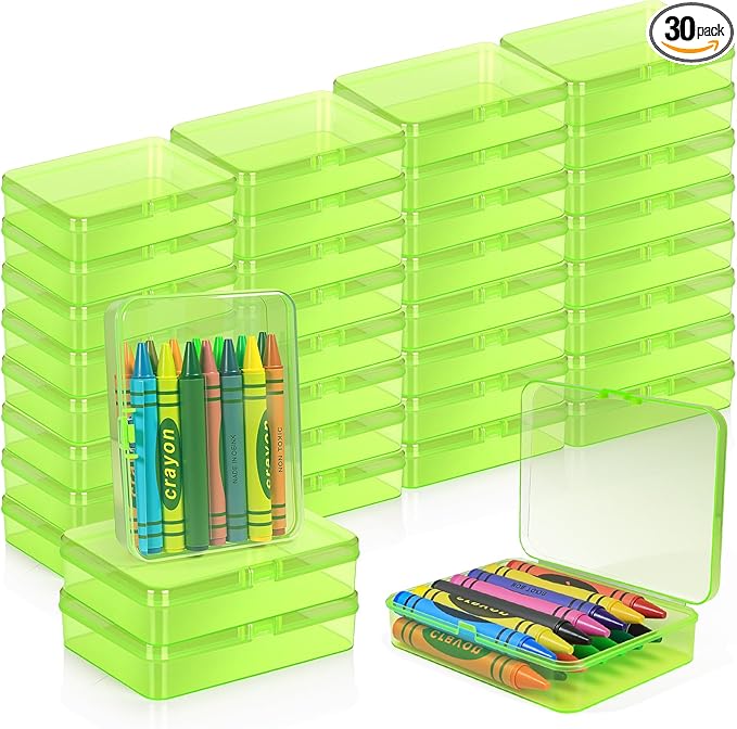 30 Pcs Plastic Crayon Box with Hinged Lid Clear Storage Containers Crayon Case for School Classroom Supplies (Green)