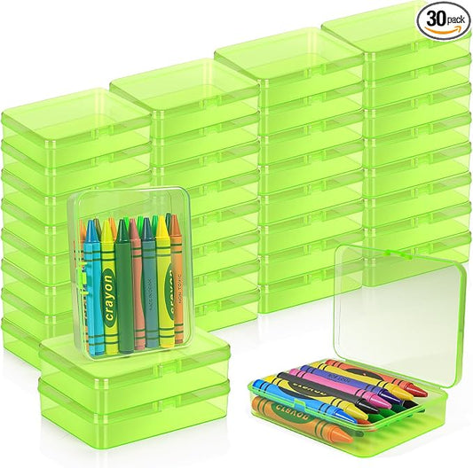 30 Pcs Plastic Crayon Box with Hinged Lid Clear Storage Containers Crayon Case for School Classroom Supplies (Green)