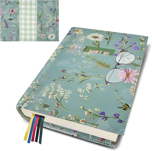 Adjustable Paperback Book Cover Protector, Washable Soft Canvas Fabric Book Covers with Bookmark,Double Side Floral Print Book Dust Jacket Covers for Hardcover Novel Book Lovers Gift S
