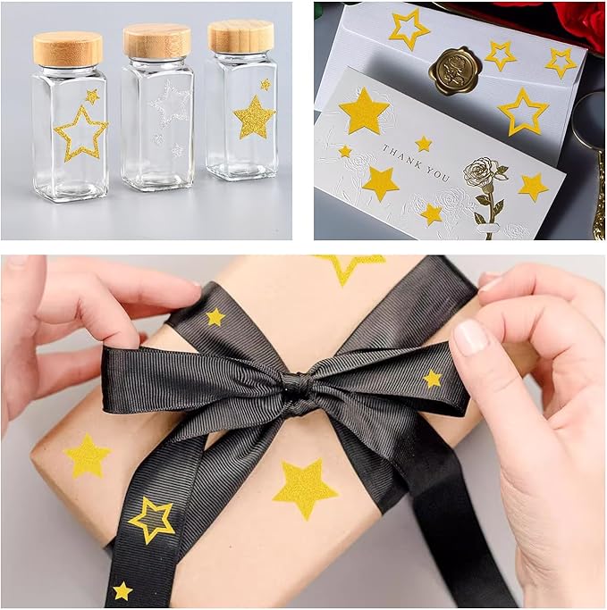 6 Sheets Glitter Star Stickers, Gold Small Stickers Silver Stars Stickers, Kids Crafts Christmas Card Making