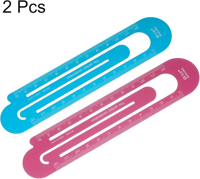 HARFINGTON Straight Ruler 12cm Metric Bookmark Clip Ruler Metal Aluminum Alloy Scale on Both Sides Measuring Scale Tool for Measure Study Reading Classroom Office, Blue & Red