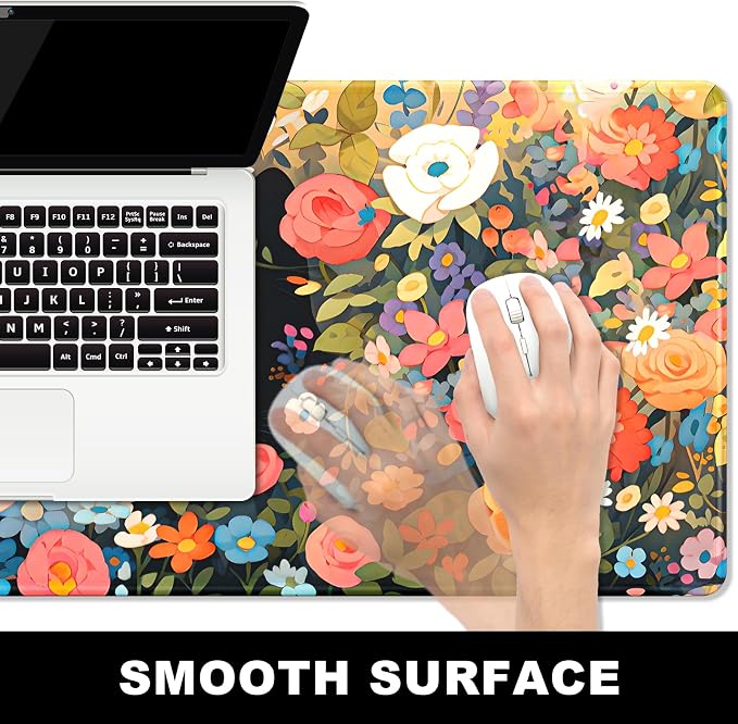 BOSOBO XXL Huge Gaming/Desk Mouse Pad & Keyboard Mat, 35.5 x 15.7 inches - Anime Cat Flower Bush Theme