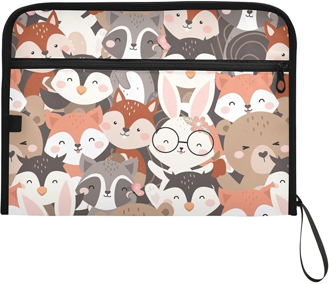 Cute Woodland Animals File Folders,Plastic Folders with 13 Pockets,Expandable File Folder for Documents School Students Office,Aesthetic Folder with Labels A4 Letter Size