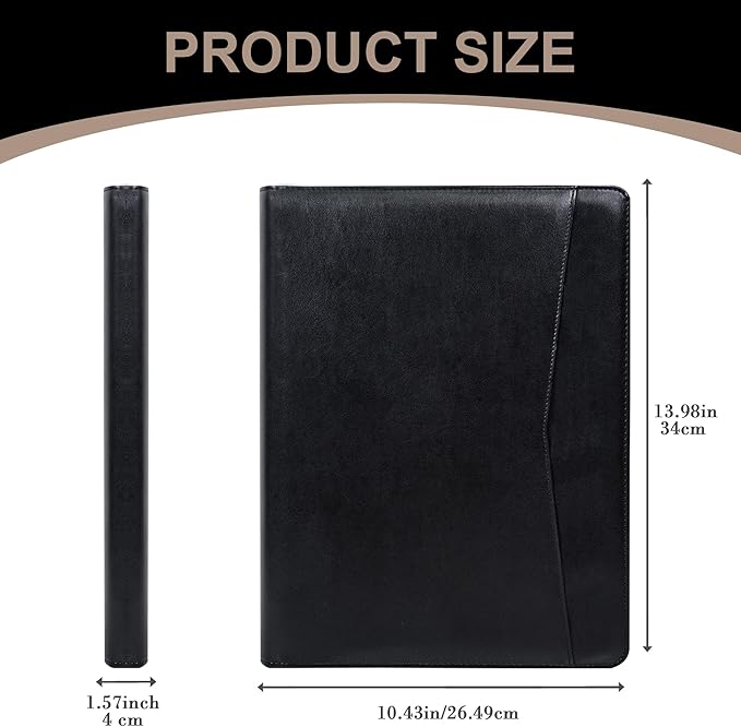 Calfinder Leather Padfolio with Zipper, Professional Business Padfolio for Women,Leather Portfolio for Men,Portfolio Binder for Ipad,Document and Resume,Gift for Valentine's Day