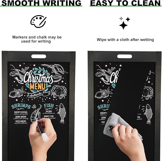 Magnetic Chalkboard Easel Sign Sidewalk - 40 x 20 Inches, Large Stand up Chalk Board Signs, Double Sided Outdoor Chalkboard Display for Restaurant Cafe Shop Wedding Party or Business, Black