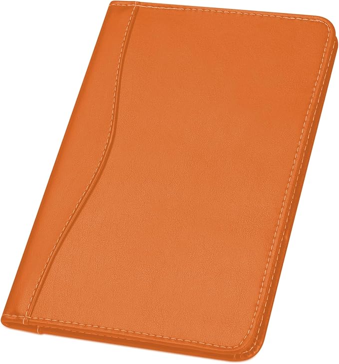 Lcjtop Padfolio/Portfolio Binder, Mini Padfolio Portfolio Binder 5 x 8 Legal Writing Pad, A5 Document Organizer Folder for Men Women, Orange