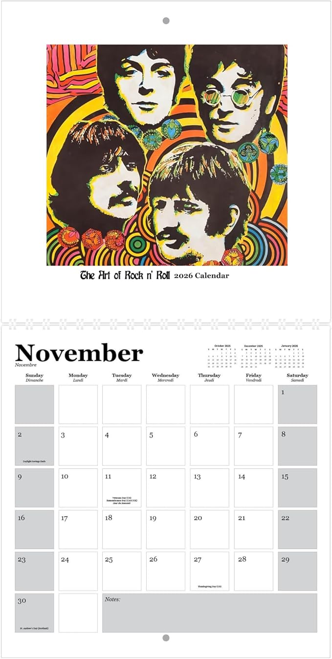 The Art of Rock & Roll- 2026 Wall Calendar 12”x12”- Legends of Rock History Depicted on Concert Ads, Album Covers-FSC Certified Cardstock Paper-Monthly Organizer for Home, School and Office