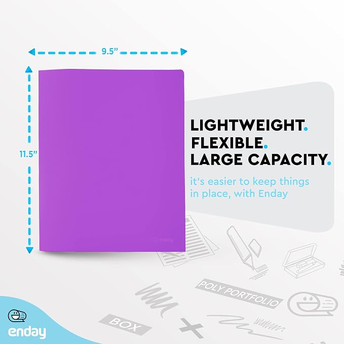Enday Plastic File Folder with 2 Pockets, Purple, Letter Size, 11.5 x 9.5 in