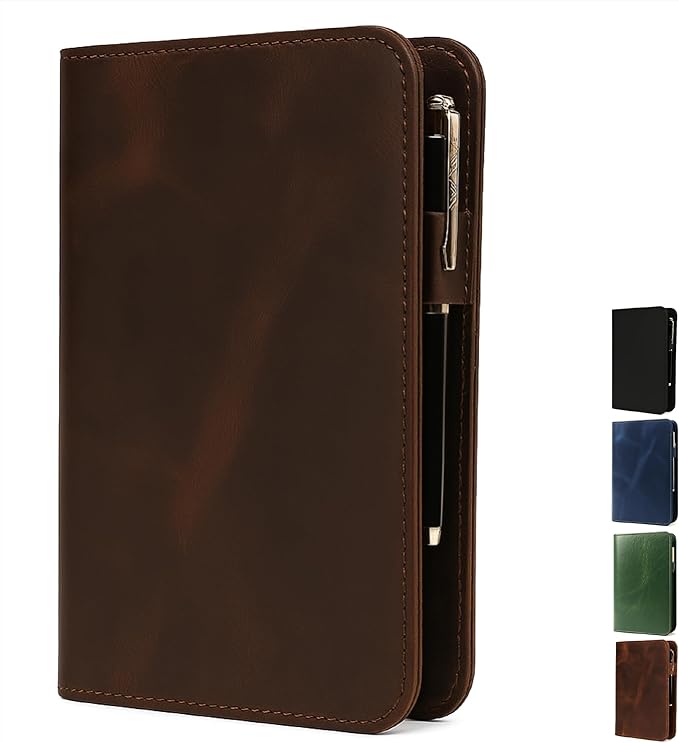 Genuine Leather A5 Journal Cover Refillable Notebook Cover, Fits 5.75 x 8.25 in, Card Slots Pocket & Pen Holder, Handmade Professional Leather Organizer for Men & Women, Travel & Work Diary Cover (Brown)