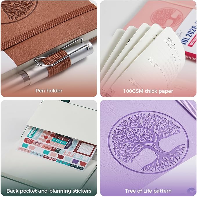 Academic Planner 2026-2027, July 2026 - June 2027 Weekly and Monthly Planner/Calendar, Vegan Leather Soft Cover, A5 (5.8" x 8.3"), Planning Agenda Note Book, School Office Supplies for Women/Men