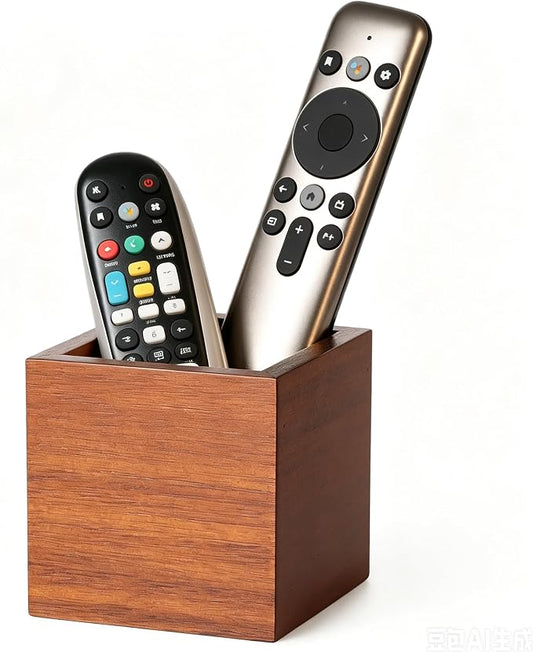 Remote Control Holder, Wooden TV Remote Holder for Table, Remote Organizer Caddy for Home Decor, Remote Box for Nightstand, Brown, 1 Slot - 3.5 Inch