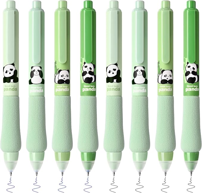 8Pcs Erasable Gel Ink Pens, Cute Retractable Pen with Erasers, 4 Black & 4 Blue Pen Set, 0.5mm Fine Tip Smooth Writing Pens, Comfort Grip for Note Taking and Crossword Puzzles (Green)