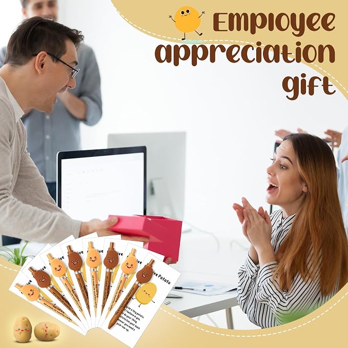 Sayglossy 50 Set Employee Appreciation Gifts Bulk - Funny Motivational Potato Pen with Positive Card & Bookmark Thank You Gifts for Coworkers Staff Teacher Volunteer End of Year Graduation Party