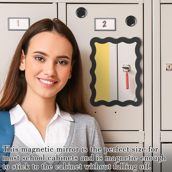 Jingmore Scalloped Magnetic Locker Accessories Kit Black Back to School Essentials 6 Pieces Includes Whiteboard Mirror and Organizing Supplies Cute Locker Organizer Decoration for School