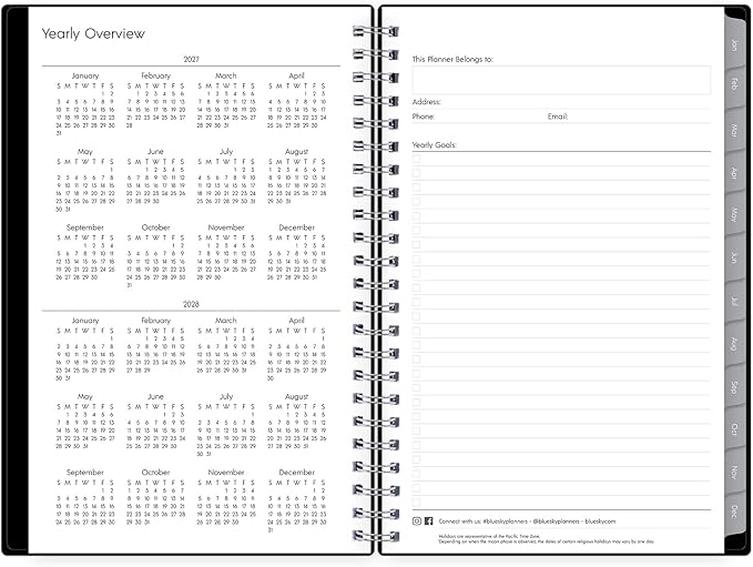 Blue Sky 2027 Weekly and Monthly Planner Calendar, Includes January 2027 - December 2027, 5" x 8", Flexible Cover, Wirebound, Laminated Tabs, Enterprise