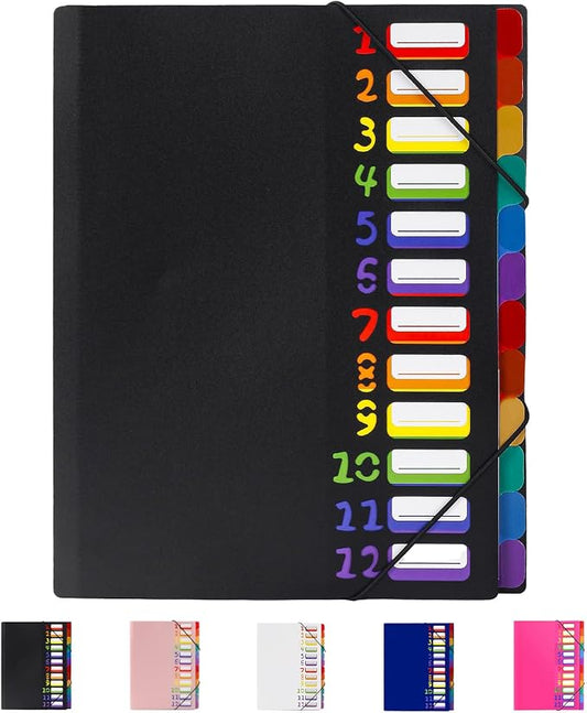 24 Pockets Expanding File Folder Organizer,Accordion File Organizer,A4 Letter Size,Rainbow Tab, for Home/Office/School Document Organizer (Black)