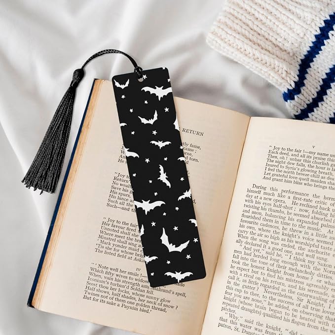 Halloween Bat 5pcs Wood Bookmarks with Tassel for Planner Reading Book Lovers Accessory Readers Men Women 4.6 X 1.2 Inch