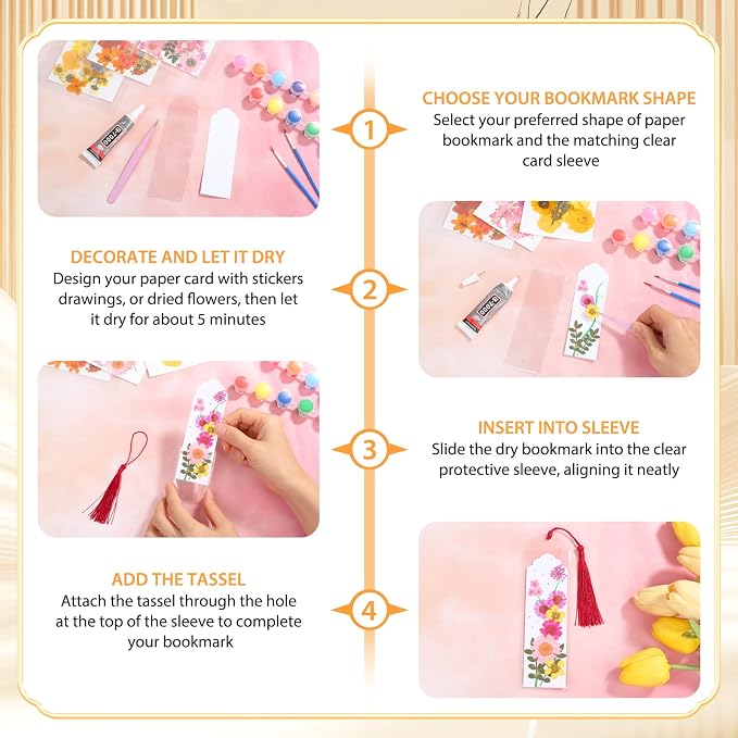 240 Pcs Kraft Paper Blank Bookmarks, 3 Sizes 2 Colors Bookmark Making Kit with 80 Pcs Clear Bookmark Sleeves & 80 Pcs Colorful Tassels, Paper Book Mark Bulk for DIY Crafts, Gift Tags, School Projects