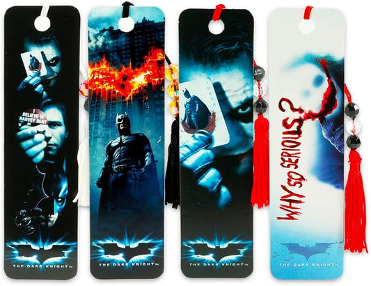 Batman Bookmark Set - Bundle of 4 Dark Knight Bookmarks Featuring Batman and Joker | Dark Knight Party Supplies for Boys Girls Kids Men Women