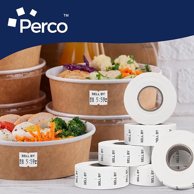 Perco 2 Line Sell BY Labels - 80 Rolls, 10 Sleeves, 60,000 Blank Date Gun Labels for Perco 2 Line Date Guns - Made in USA