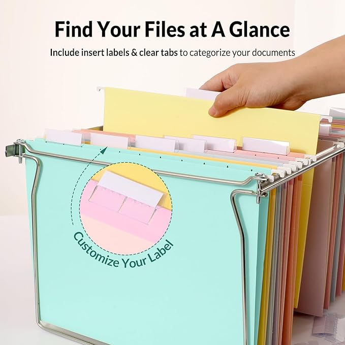 SUNEE Hanging File Folders, 50 Pack Letter Size Hanging File Folders with 1/5-cut Tabs, Stay Organized for Your Home and Office Bulk File, Documents and Paper, 10 Macaron Colors
