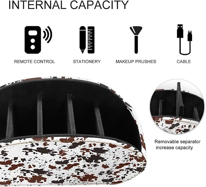 FUSURIRE Vintage Cow Print Tv Remote Controllers Holders for Desk Bed Couch Sofa, PU Leather Desk Storage Box Cosmetic Cup Multi-functional Pencil Holder, Cow Home&Office Accessories