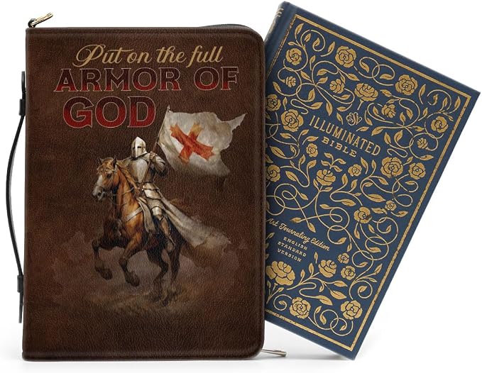 Jesuspirit Bible Covers for Men - Armor of God Bible Cover - Christian Bible Cover with Faith Scripture - Religious Appreciation Gifts for Pastor, Father's Day Gifts (B - Armor of God, Medium)