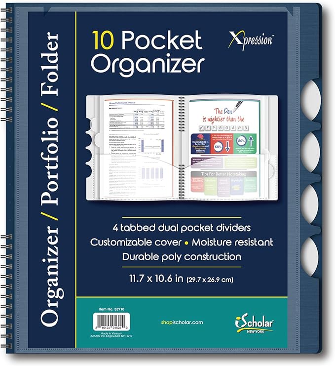 iScholar 10 Pocket Poly Folder, 12.2 x 11", Color Will Vary (35910)