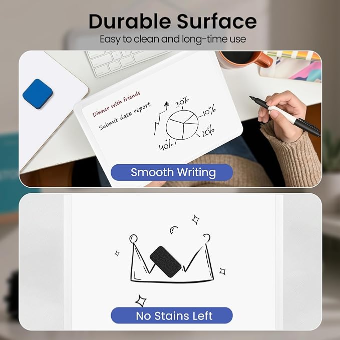 Small White Board for Wall, 11" x 14" Mini Dry Erase Board with Plastic Frame, Cute Hanging Whiteboard to Do List with 5 Markers for Kitchen Planner, Home, Office