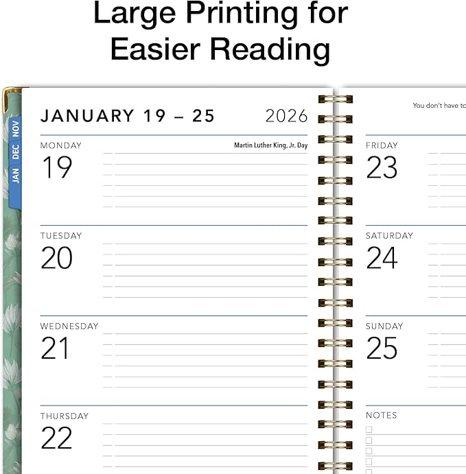 LARGE PRINT HARDCOVER 2026 Planner, 8.5"x11": 14 Months (November 2025 - December 2026), Daily Weekly Monthly Planner, Yearly Agenda, Bookmark, Pocket Folder and Sticky Note Set (Whispering Meadow)