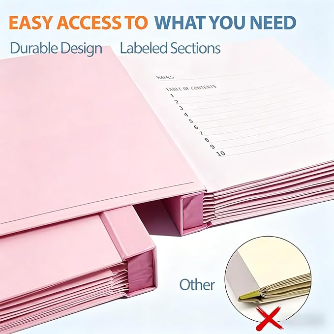 Important Document Organizer for Family Records, Home Filing System with Tabs and Pockets for Passport, Birth Certificate, Insurance Policies, Legal Documents and Important Papers(Pink)