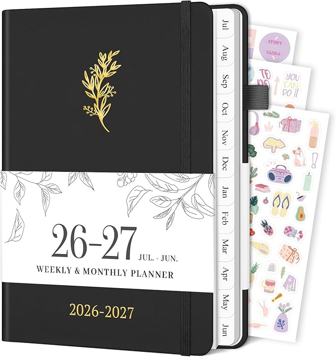 Planner 2026-2027, Weekly and Monthly Planner with Tabs from Jul 2026 - Jun 2027, A5 Hardcover Academic Calendar with Date for School & Office Schedule, 5.8" x 8.3", Black