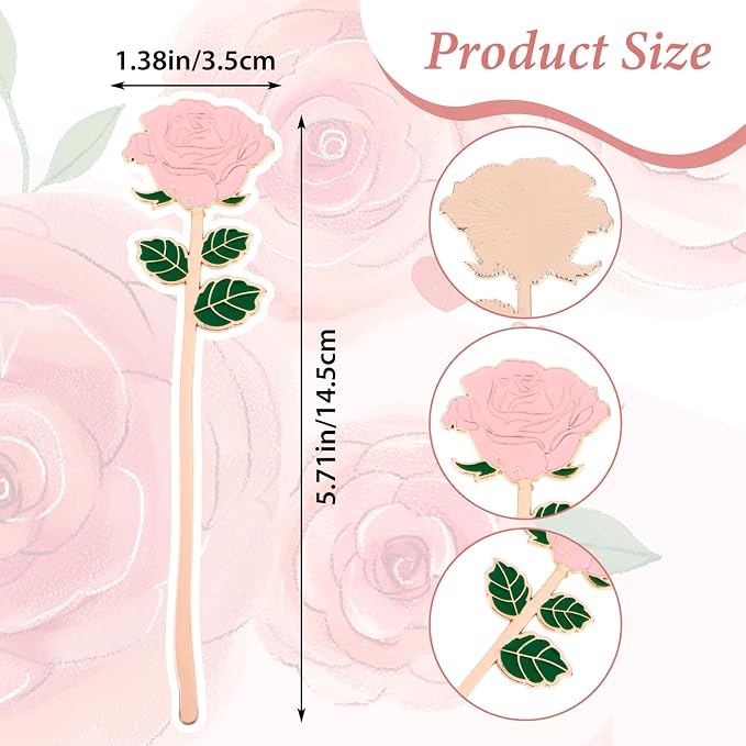 2 Pack Metal Rose Bookmark Vintage Red Flowers Book Page Holder Aesthetic Flower Book Marks Gift for Women Book Lovers Birthday Mother's Day Valentine's Day Christmas