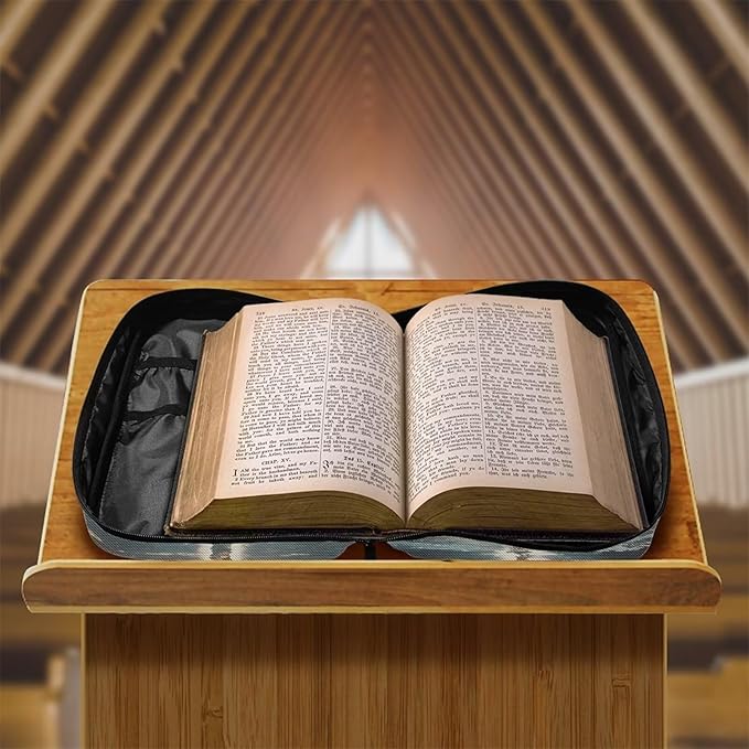 Suobstales Cross Angel Wings Print Bible Cover Portable Carrying Book Case Multi-Functional Bible Case Bible Organizer Case with Handle and Zippered Back Pocket
