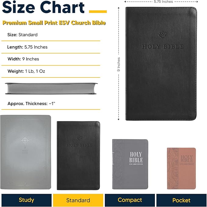 Custom Personalized Black ESV Bible | Small Text | Silver Customized Name | Faux Leather Premium Church Bible | English Standard Version Translation with Lay Flat Design