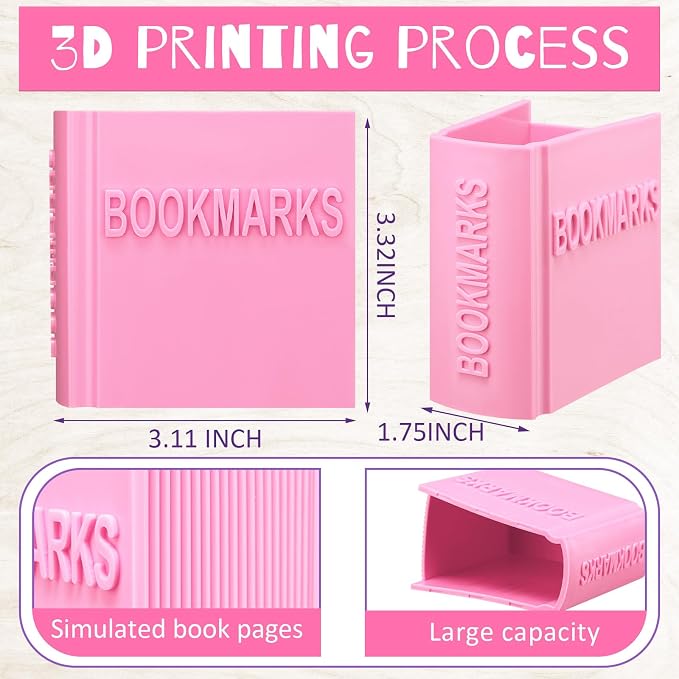 Honeydak 3D Printed Book Shaped Bookmark Holder Book Lover Gift Bookish Accessory Office Desk Supplies Funny Bookmark Accessories End of Year Gift for Teacher(Pink)