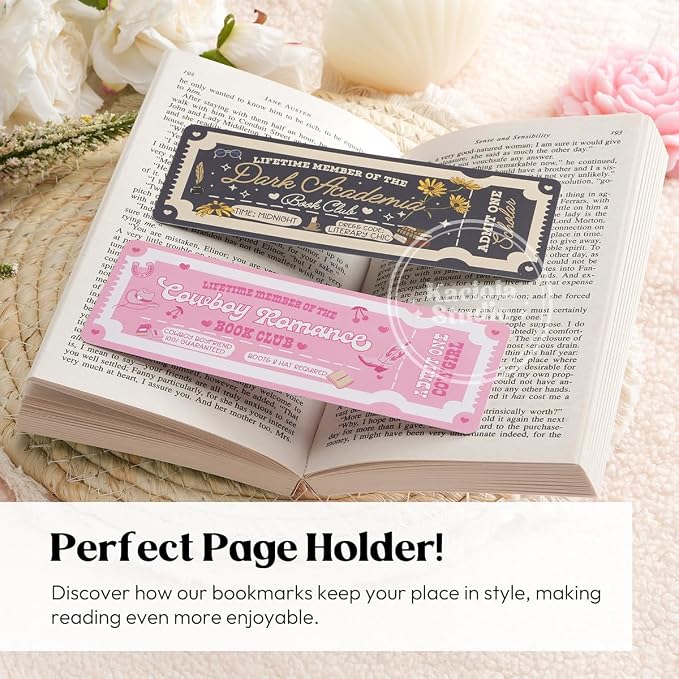 Kaciola 10PCS Funny Bookmarks for Women, Booklovers Club Ticket Theme Book Marks Bookish Items Gift, Cute Bookmarks for Women Booklovers Teachers Adults Reading
