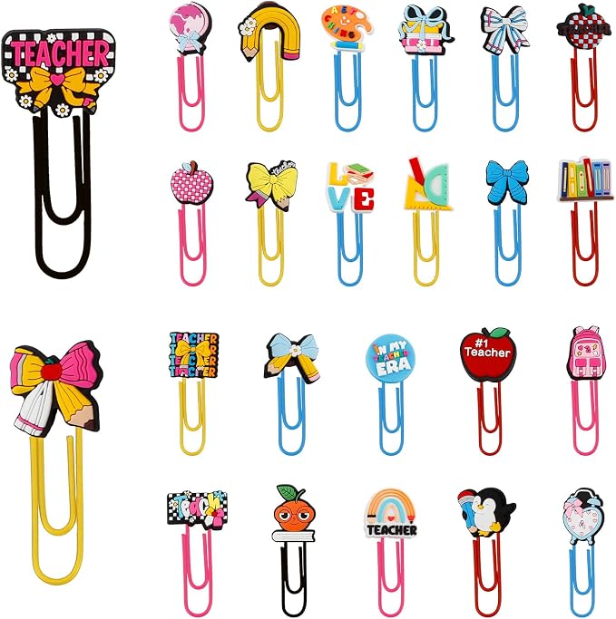 Teachers Paper Clips 24PCS Cute Paper Clips Stationery Supplies for Teacher Gifts End of Year Teacher Gifts Thank You Teachers Gift Office Supplies Fancy Bookmarks
