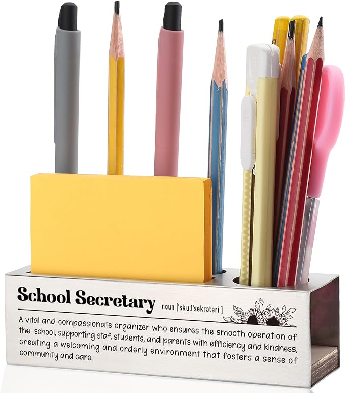 School Secretary Desk Pencil Holder Appreciation Gift for School Secretaries Inspirational Office Decor for Administrative Professionals Unique Pen Holder EDP90