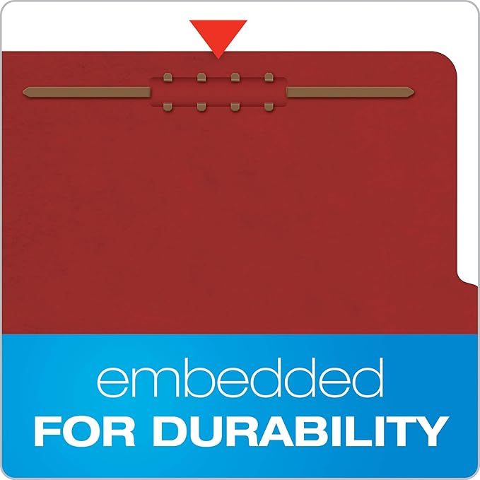 Pendaflex Recycled Classification File Folders, 1 Divider, 2" Embedded Fasteners, 2/5 Tab Cut, Legal Size, Red, Box of 10 (28775R)