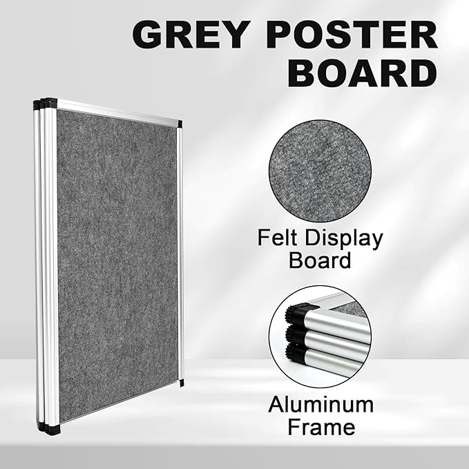 jxgzyy 3+1 Panel Trade Show Presentation Board Trifold Poster Board with Storage Bag Grey Single Sided Tabletop Display Board Folding Panel Display for School Project Vendor Events Science Fair
