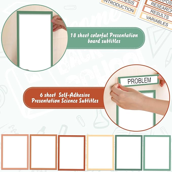 24 Sheets Science Board Supplies 18 Self Adhesive Presentation Science Subtitles & 6 Project Titles Board Sticker for School Office Supplies(Boho Color)