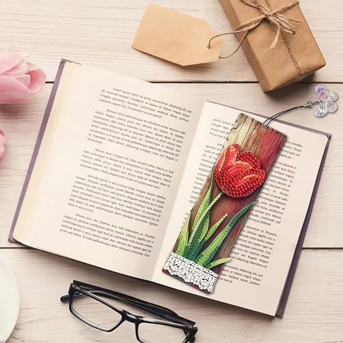 ARTopet 3Pcs DIY Diamond Art Painting Bookmarks with Colorful Butterfly Pendant PET Bookmark Ornament Double Sided Pattern Single Sided Diamond Book Marker Clip Gifts Tags-Flowers5