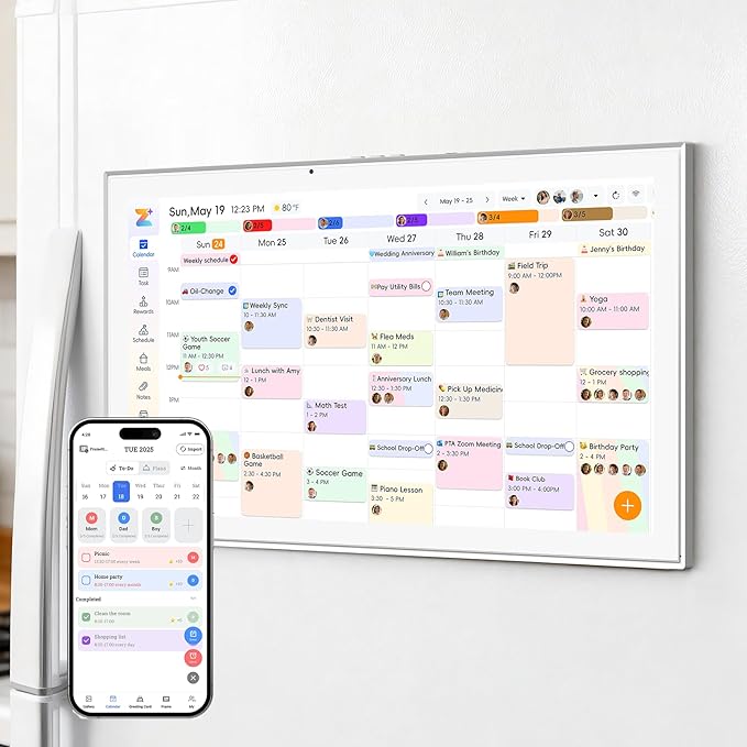 JSUSOU 21.5 Inch Smart Digital Calendar with FREE APP for Fridge & Wall Touch Screen, Magnetic Refrigerator Mount, Electronic Planner for Office Desk, Mothers Day Gifts for Wife, White
