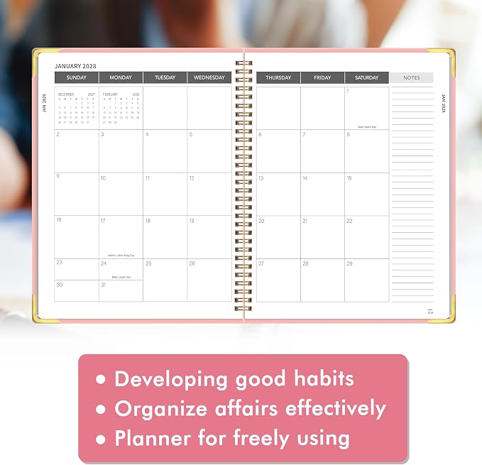 Monthly Planner 2026-2028, Hardcover with Metal Corner 3 year calendar 2026-2027-2028 Calendar Book from Jan 2026 - Dec 2028, 9“ x 11”, Spiral Bound,Organizer for Office, School, and Home, Pink