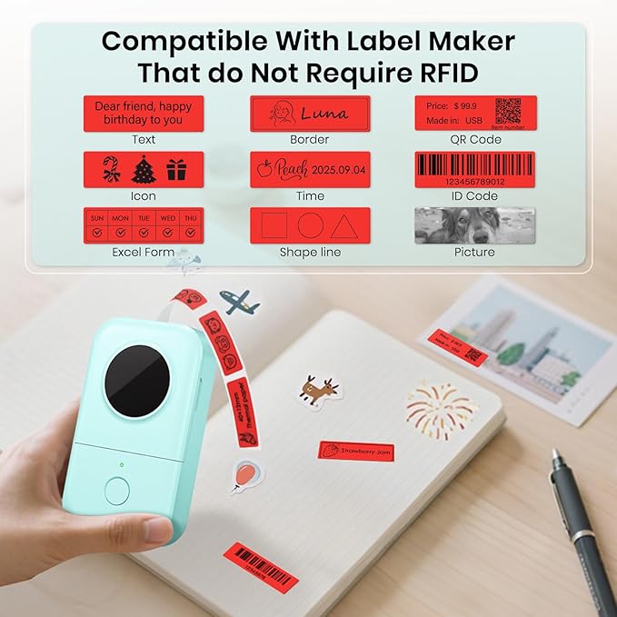 480 PCS D30 Label Maker Tape 0.47" × 1.57" (12 × 40 mm) Vinyl Waterproof Thermal Stickers Self-Adhesive Decals for Retail Office Home School Red