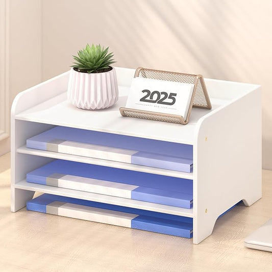 Bamboo Desk Organizer Mail Holder Countertop Letter Tray File Organizer for Desk Letter Sorter Paper File Storage for School Home Office Supplies