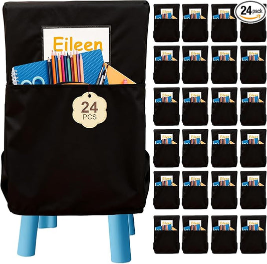 24 Pack 19.5 x 16.5 Inch Student Chair Pockets For Classrooms,Seat Sacks Organizer For K-2 Students To Storage,Chair Back Buddy Pocket With Name Tag Slot, Classroom Must Haves